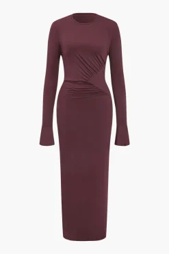 Solid Ruched Long-Sleeve Maxi Dress