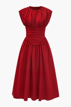 Solid Ruched Midi Dress