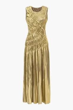 Solid Ruched Shiny Maxi Dress