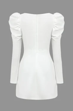Solid Ruched Square Neck Mini Dress