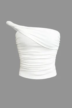 Solid Ruched Twisted Crop Tube Top