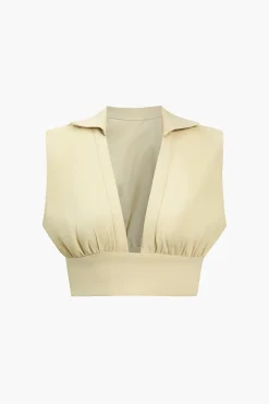 Solid Ruched V-neck Top And Skirt Set