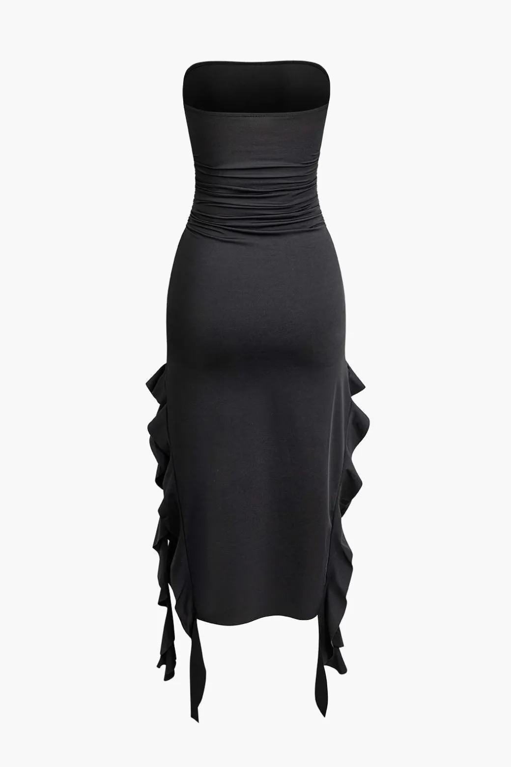 Solid Ruffle Hem Ruched Tube Maxi Dress