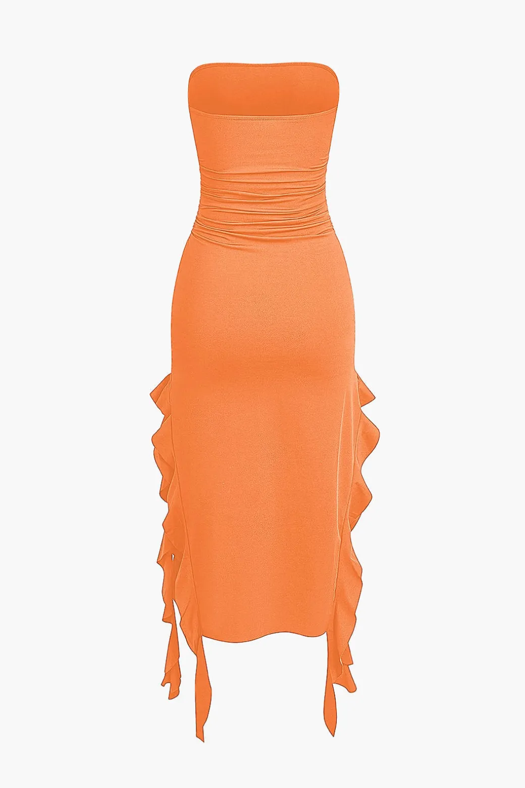 Solid Ruffle Hem Ruched Tube Maxi Dress
