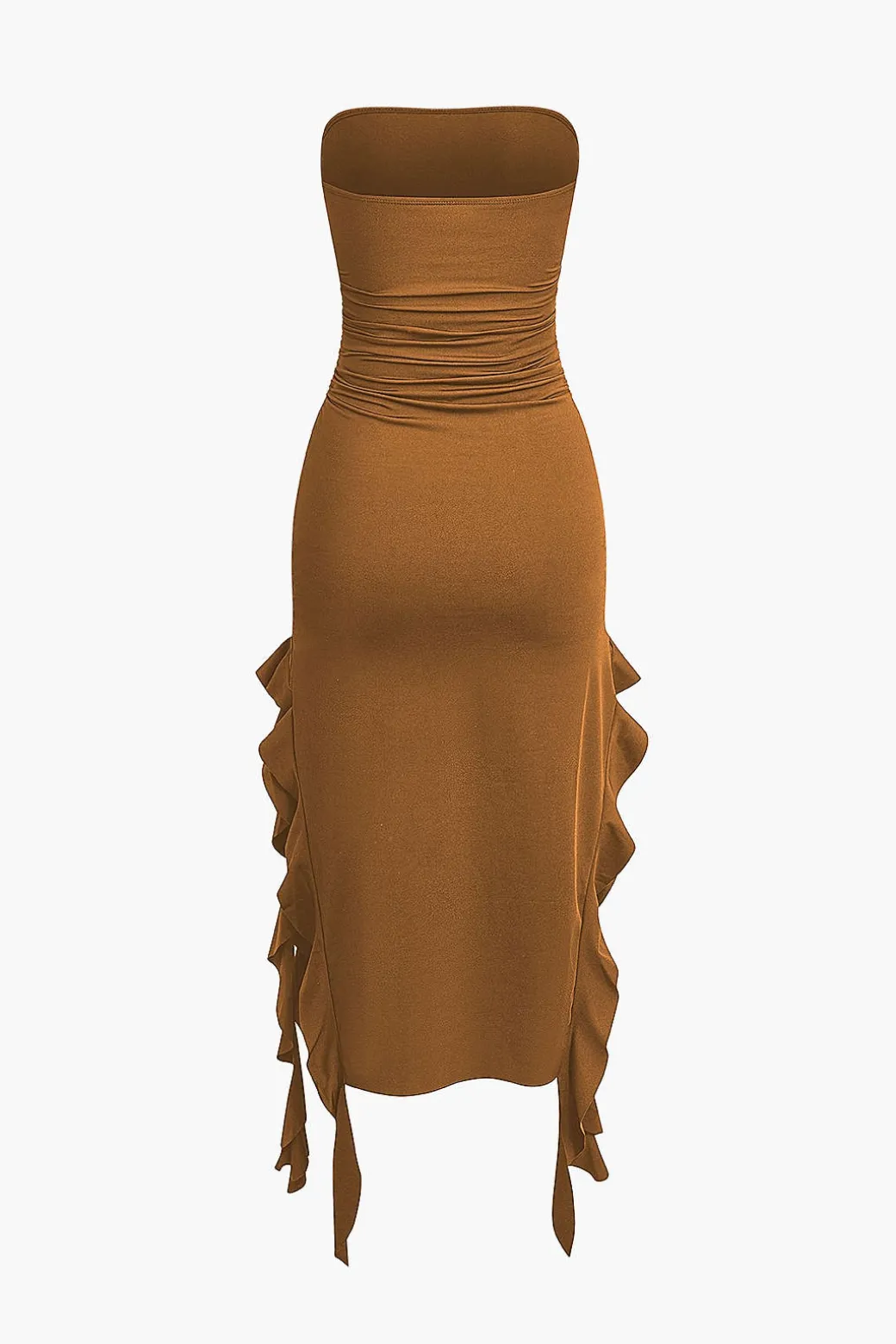Solid Ruffle Hem Ruched Tube Maxi Dress