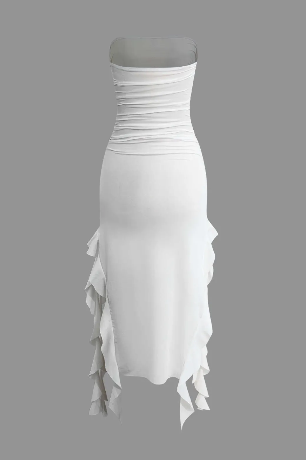 Solid Ruffle Hem Ruched Tube Maxi Dress