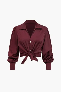 Solid Satin Button Long-Sleeve Shirt