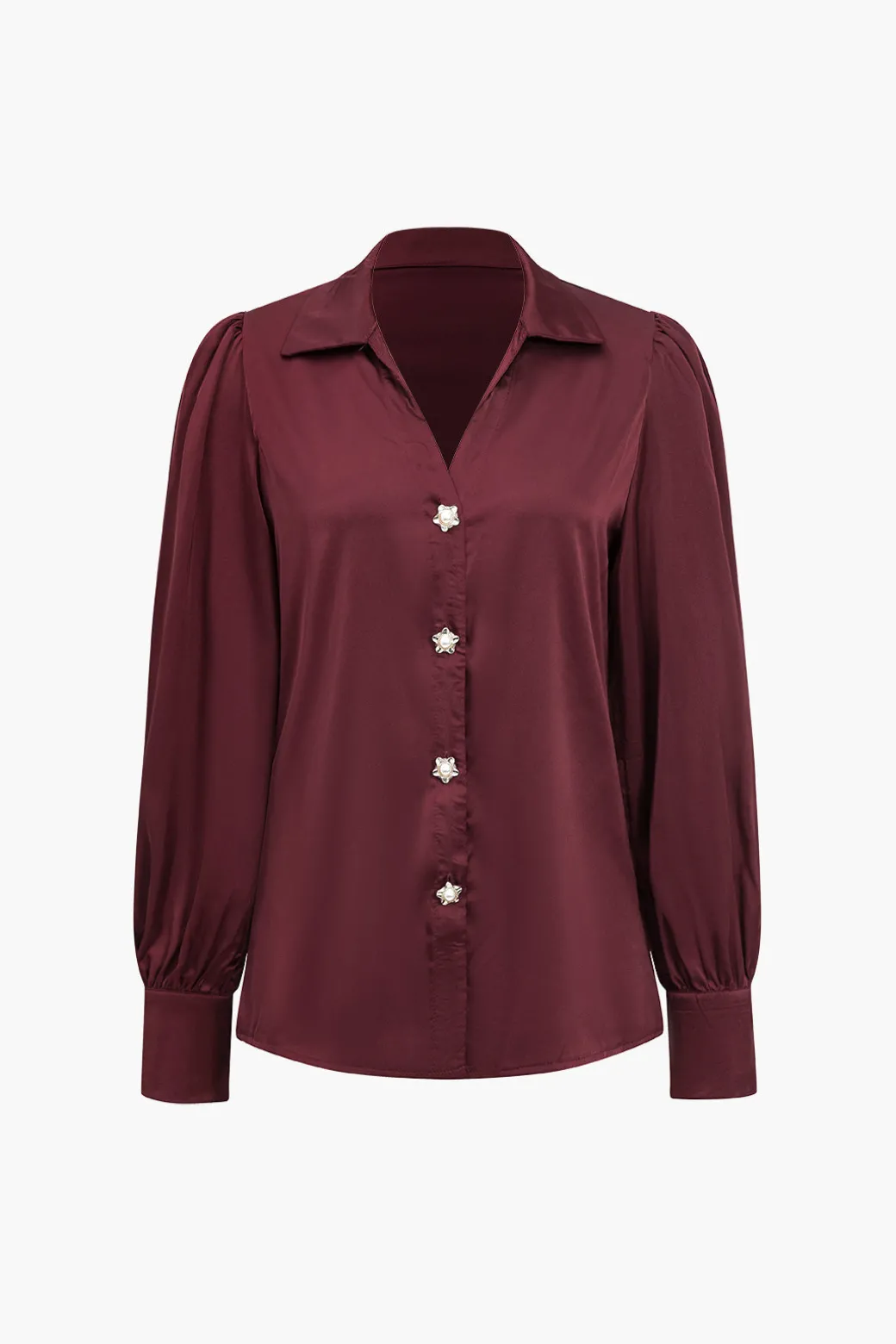 Solid Satin Button Long-Sleeve Shirt