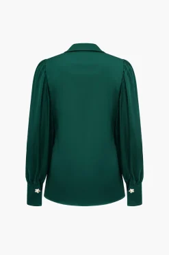Solid Satin Button Long-Sleeve Shirt