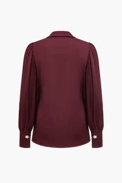 Solid Satin Button Long-Sleeve Shirt