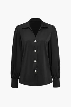Solid Satin Button Long-Sleeve Shirt