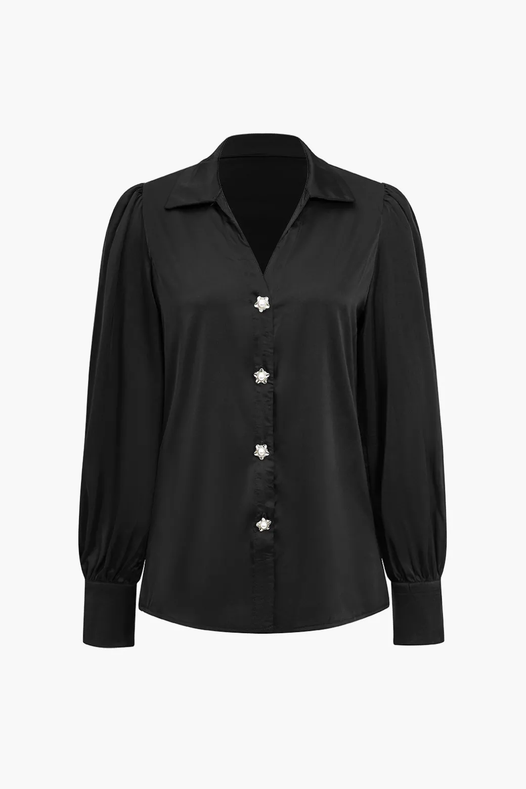Solid Satin Button Long-Sleeve Shirt