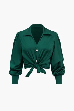 Solid Satin Button Long-Sleeve Shirt