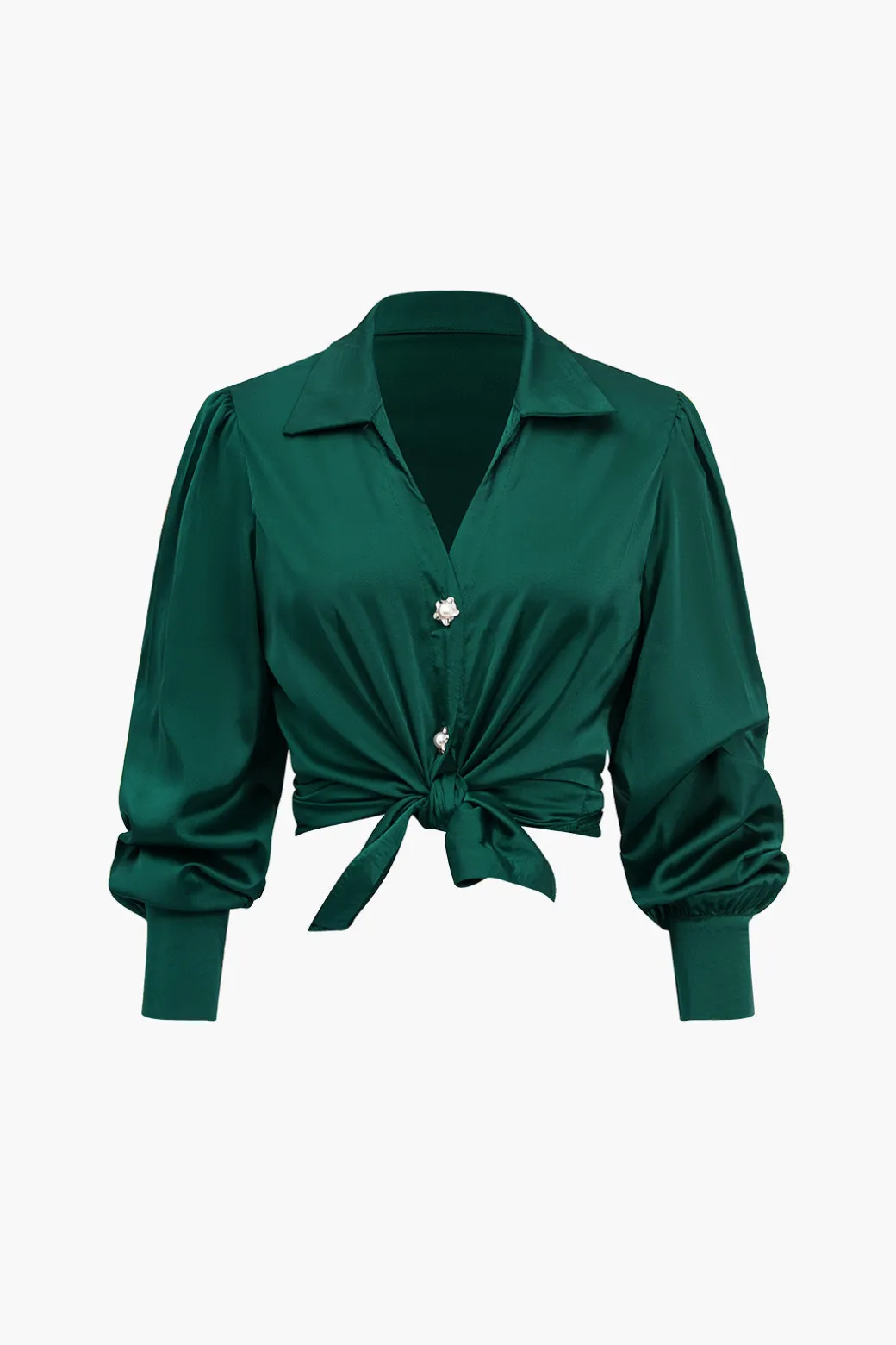 Solid Satin Button Long-Sleeve Shirt