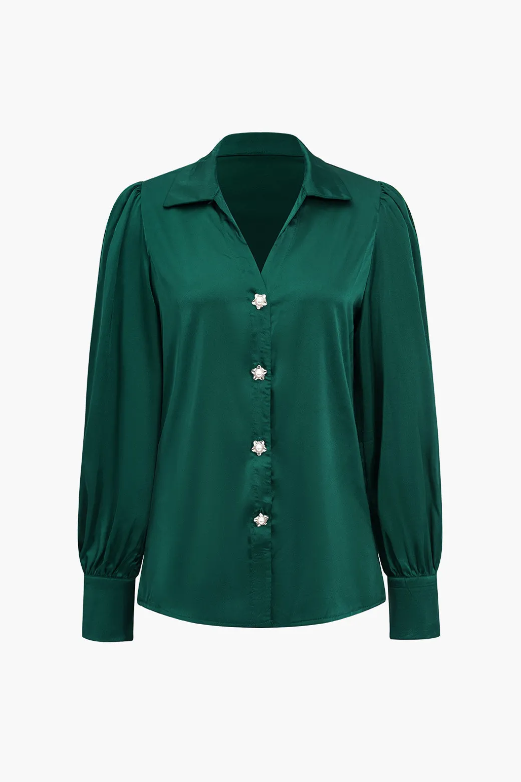 Solid Satin Button Long-Sleeve Shirt