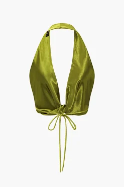 Solid Satin Twist Halter Knot Cami Top