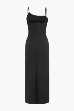 Solid Slip Strap Slit Midi Dress