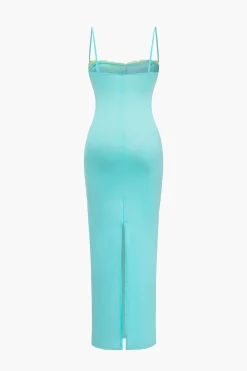 Solid Slit Color Block Bustier Maxi Dress