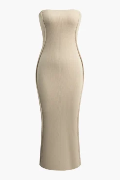 Solid Strapless Midi Dress