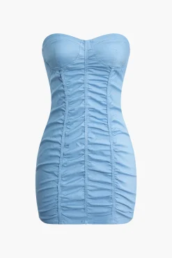 Solid Strapless Ruched Mini Dress