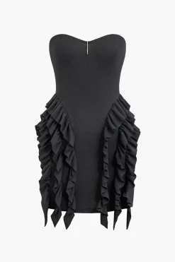 Solid Strapless Ruffle Mini Dress