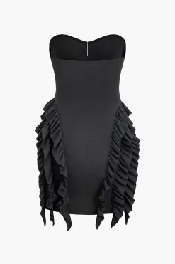 Solid Strapless Ruffle Mini Dress