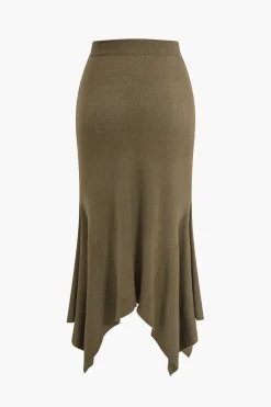Solid Sweater Asymmetrical Skirt