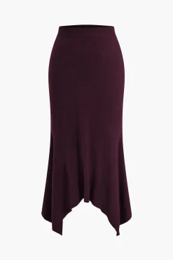 Solid Sweater Asymmetrical Skirt