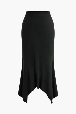 Solid Sweater Asymmetrical Skirt