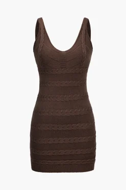 Solid Sweater Cable Knit Bodycon Mini Dress