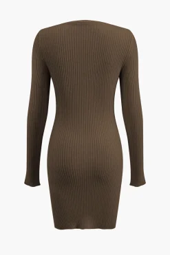 Solid Sweater Cut Out Long Sleeve Mini Dress