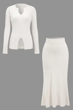 Solid Sweater Cut Out Top And Skirt Set