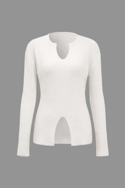 Solid Sweater Cut Out Top And Skirt Set