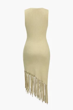 Solid Sweater Fringe Asymmetrical Dress