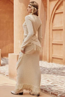 Solid Sweater Fringe Maxi Skirt