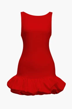 Solid Tank Ruffle Hem Mini Dress