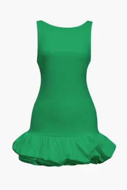 Solid Tank Ruffle Hem Mini Dress