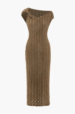 Solid Textured Asymmetrical Twist Knot Midi Dress