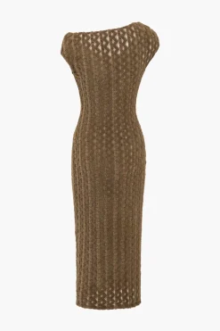 Solid Textured Asymmetrical Twist Knot Midi Dress
