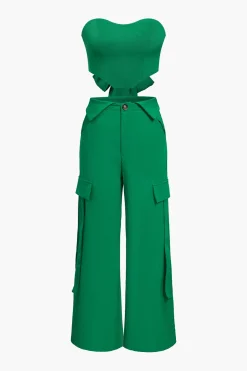 Solid Tie Backless Tube Top And Cargo Trouser Set