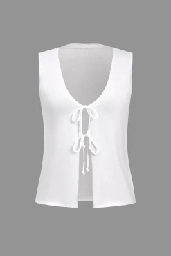 Solid Tie Front Knit Vest
