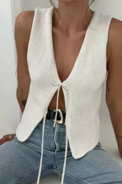 Solid Tie Front Knit Vest