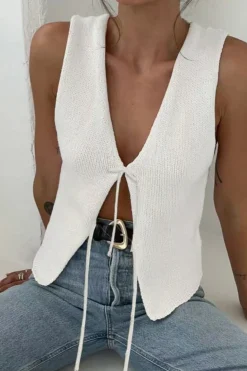 Solid Tie Front Knit Vest