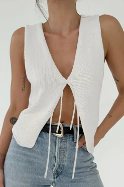 Solid Tie Front Knit Vest