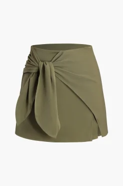 Solid Tie Front Mini Skorts