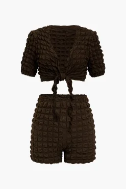 Solid Tie Front Top And Shorts Set