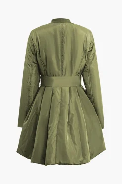 Solid Tie Front V-neck Puffer
