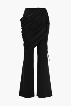 Solid Top And Asymmetrical Drawstring Flared Trouser Set
