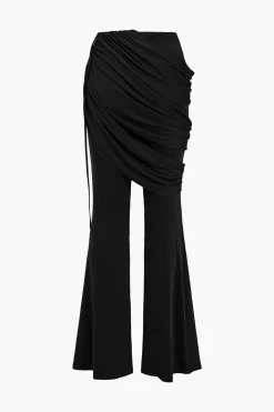 Solid Top And Asymmetrical Drawstring Flared Trouser Set