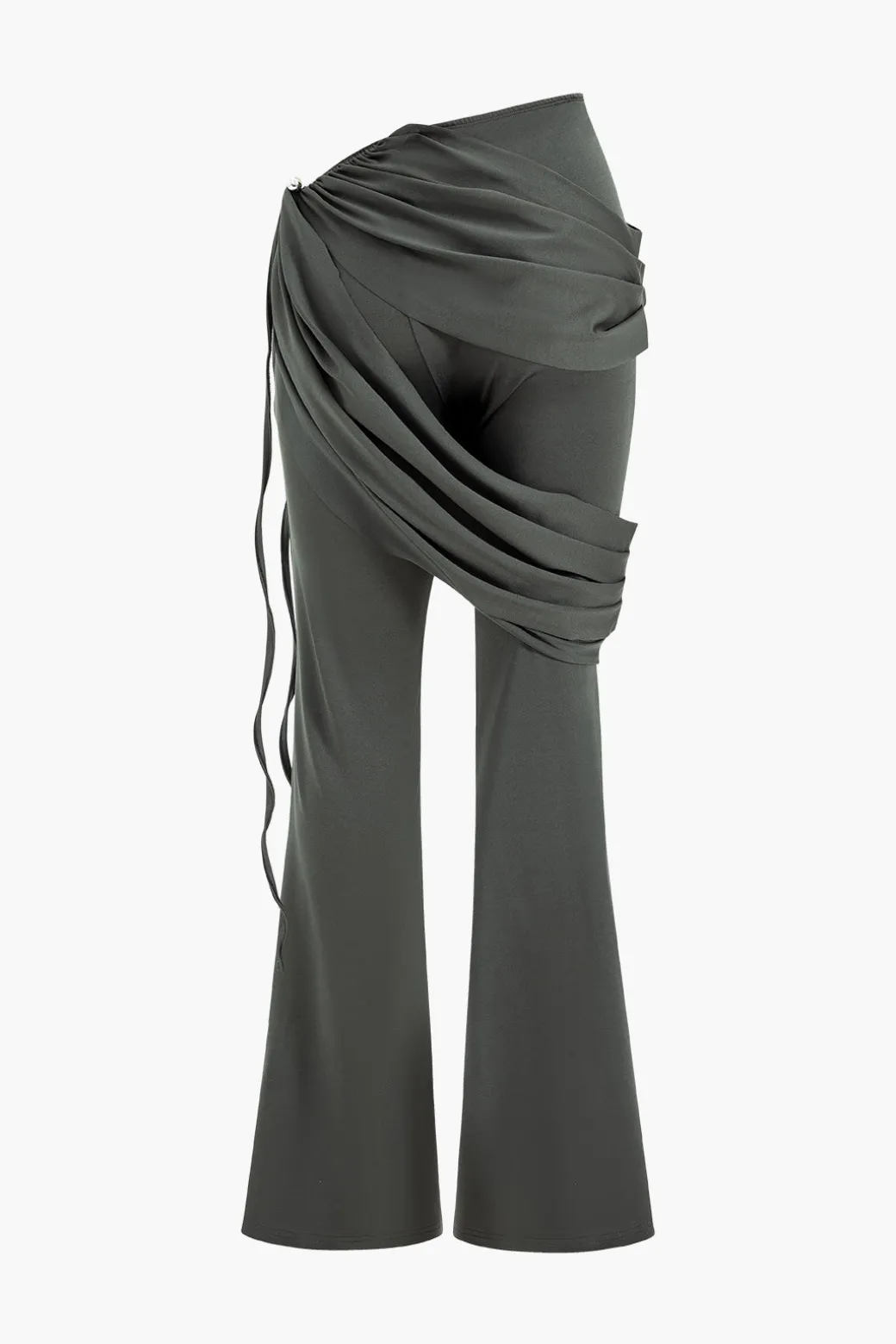 Solid Top And Asymmetrical Drawstring Flared Trouser Set